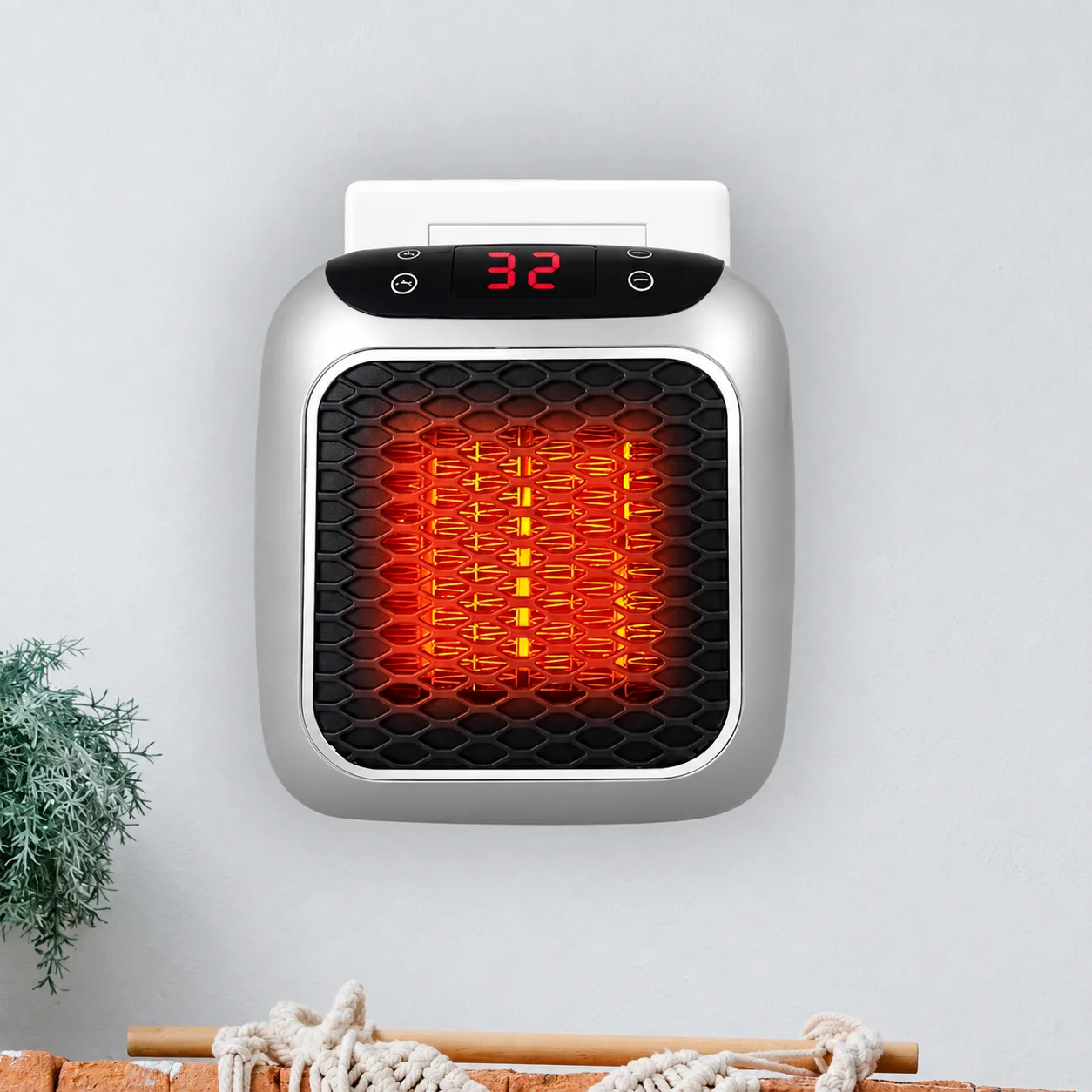 WarmNook Eco monterad i vägguttag med digital display